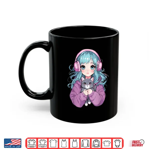 Mug Anime Girl Cat Japanese Kawaii Teens Girls Shirt