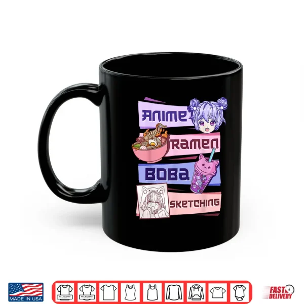 Mug Anime Girl Ramen Boba Tea Bubble Tea Sketching Shirt