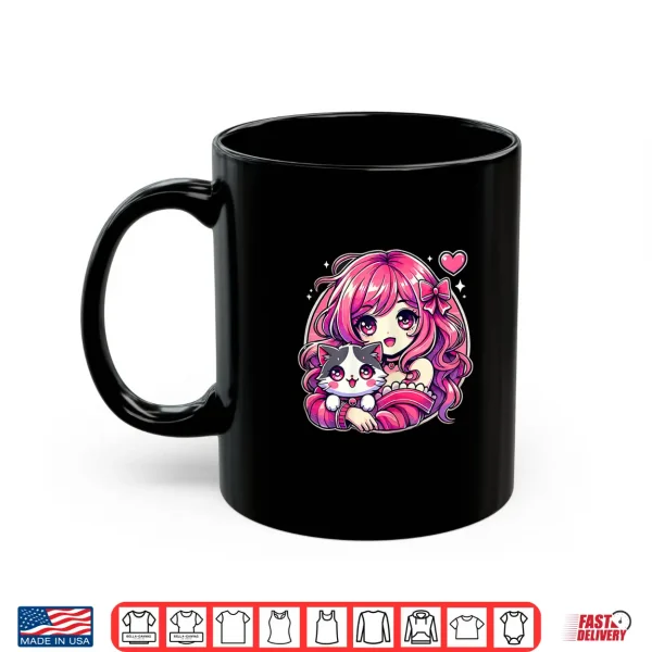 Mug Anime Girl and Cat Kawaii Manga Girl Shirt