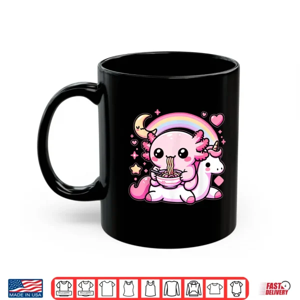Mug Anime Kawaii Axolotl Eating Ramen Noodles Kids Teen Girl Boy Shirt