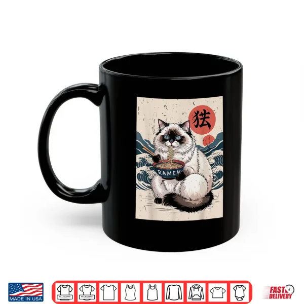 Mug Anime Ragdoll Fat Cat Eating Ramen Noodle Toddler Mom Kawaii Shirt