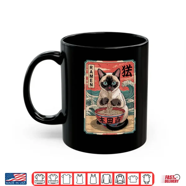 Mug Anime Siamese Cat Eating Ramen Noodle Funny Mom Dad Toddler Shirt 2