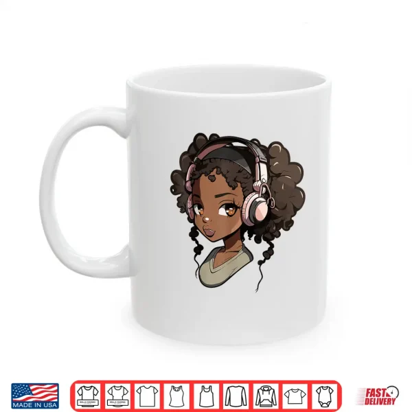 Mug Anime and Music Black Girl Anime Merch Afro African American Shirt