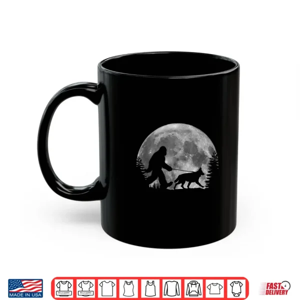 Mug Bigfoot Walking a Dog Funny German Shepherd Moon Halloween Shirt