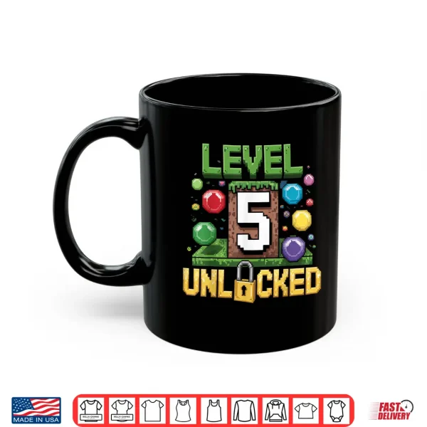Mug Birthday Boy Shirt Level 5 Unlocked 5th Birthday Game Pixel Shirt