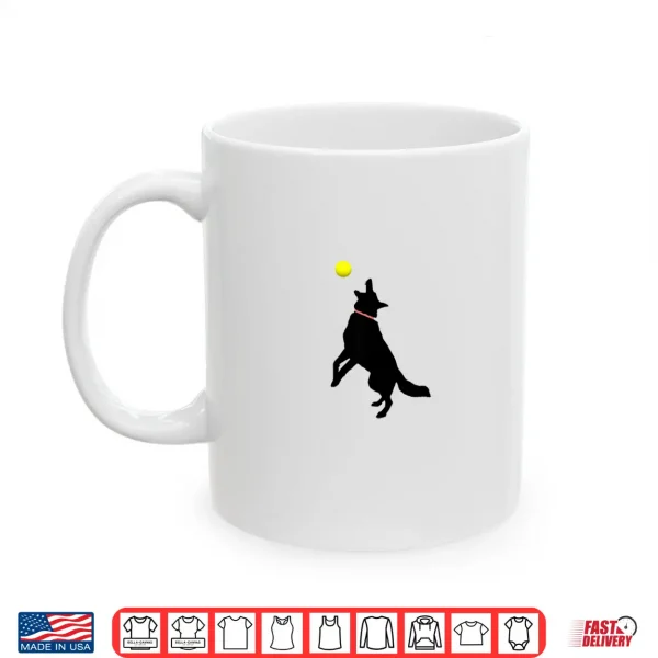 Mug Black German Shepherd Dog GSD Catching Yellow Tennis Ball Shirt