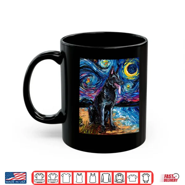 Mug Black German Shepherd Starry Night Dog and Moon art by Aja Shirt