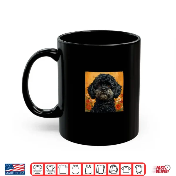 Mug Black Poodle With Flowers Around Boho Style Graphic Shirt