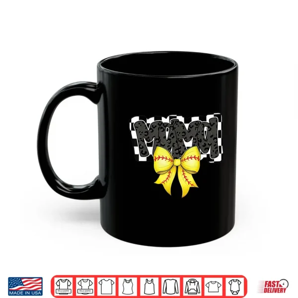 Mug Black Softball Mama Game Day Leopard Checkered Coquette Shirt