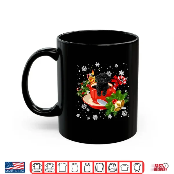 Mug Black Toy Poodle And Coffee Christmas Snow Lights Pajamas Shirt