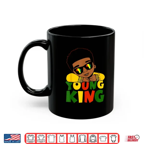 Mug Black Young King Black History Month Kids Afro Boys Shirt