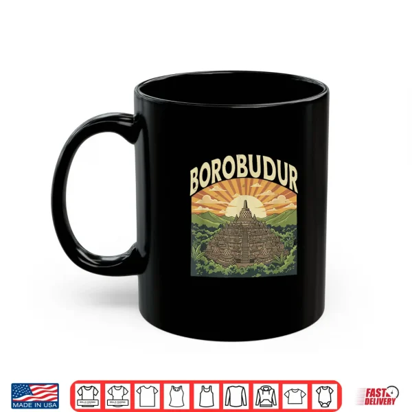 Mug Borobudur Retro Indonesian Buddhist Temple Sunset Forest Shirt