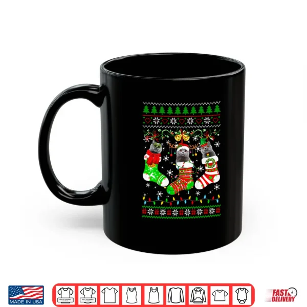Mug British Shorthair Cat Christmas Lights Socks Matching Family Shirt