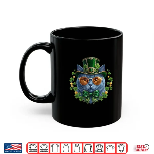 Mug British Shorthair Cat Leprechaun Hat Glasses St Patricks Day Shirt