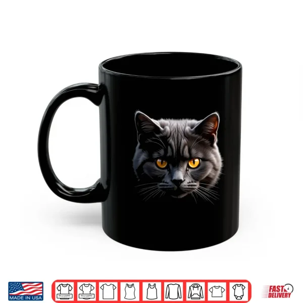 Mug British Shorthair Cat Realistic Face Art Black Shirt