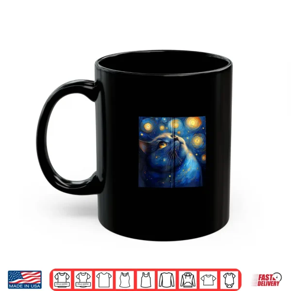 Mug British Shorthair Chonky Cat Starry Night Van Gogh Painting Shirt