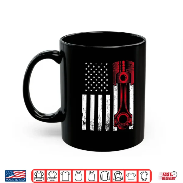 Mug Car Enthusiast American Flag Piston Muscle Car Gift Shirt