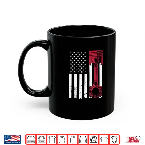 Mug Car Enthusiast American Flag Piston Muscle Car Shirt
