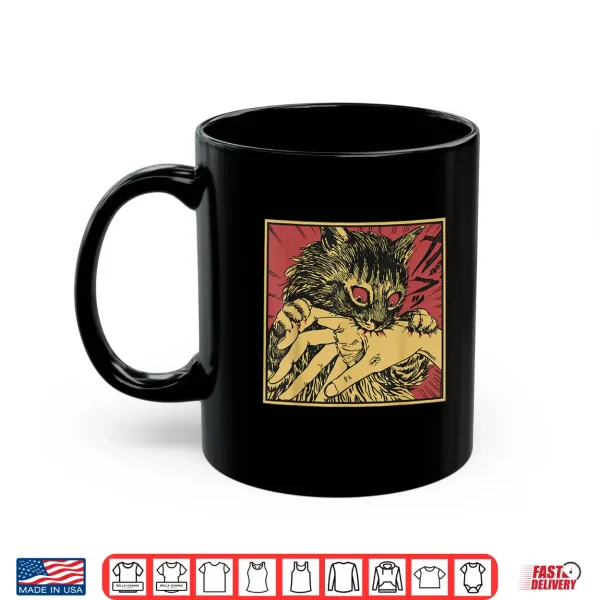Mug Cat Bite Horror Anime Creepy Crazy Cat Japanese Shirt