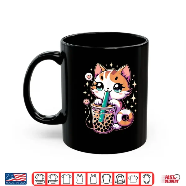 Mug Cat Boba Japanese Kawaii Anime Kitty Bubble Tea Neko Teen Shirt