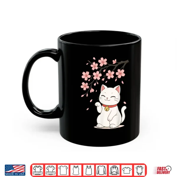 Mug Cat Cherry Blossom Japan Anime Men Women Kids Shirt