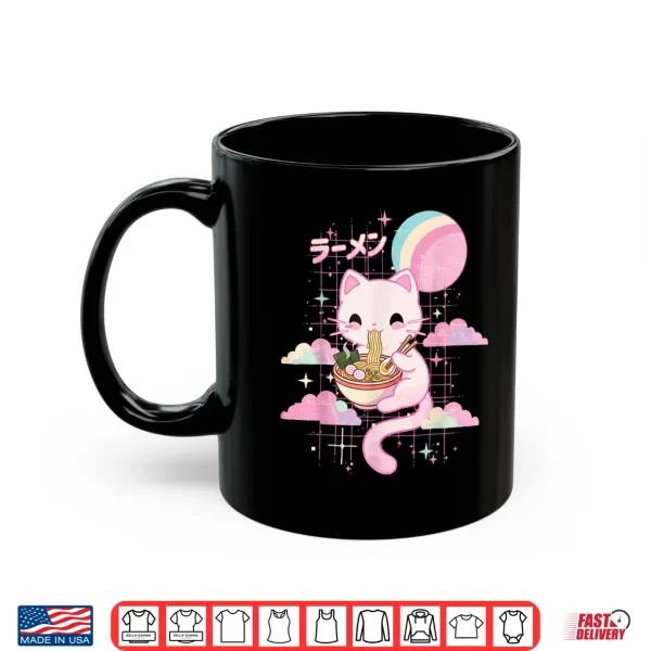 Mug Cat Eating Ramen Kawaii Pink Anime Shirt 2