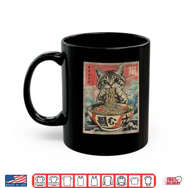 Mug Cat Eating Ramen Noodles Kawaii Anime Manga Japanese Food Shirt