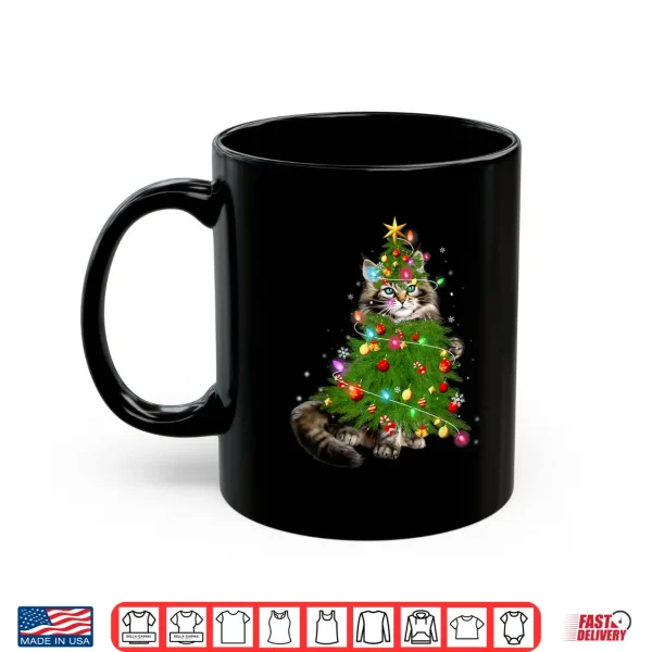 Mug Cat Maine Coon Christmas Tree Holiday Cat Lovers Xmas Gift Shirt