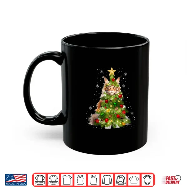 Mug Cat Maine Coon Christmas Tree Holiday Cat Lovers Xmas Shirt