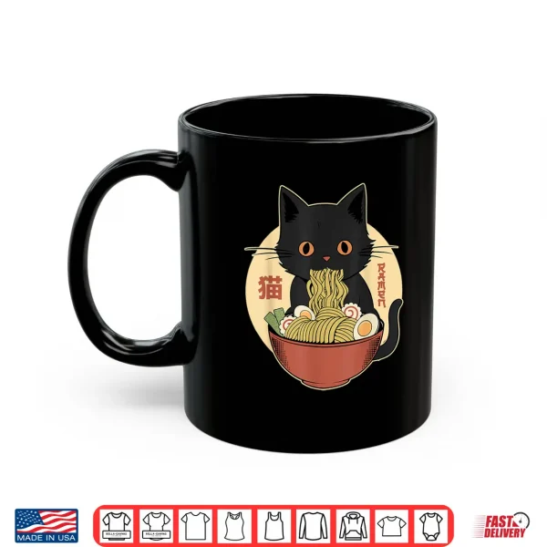 Mug Cat Ramen Funny Graphic Tees Japanese Kawaii Cat Anime Shirt