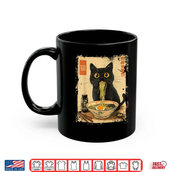 Mug Cat Ramen Japanese Funny Graphic Tees Kawaii Cat Anime Gifts Shirt