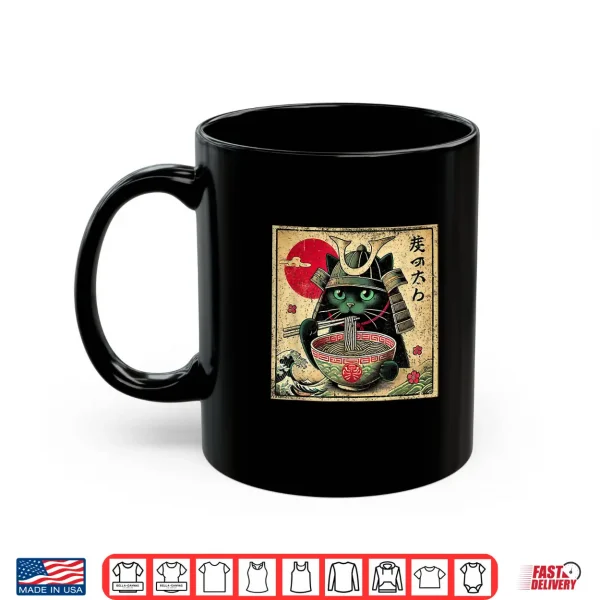 Mug Cat Ramen Japanese Funny Samurai Kawaii Cat Anime Girls Boys Shirt 2