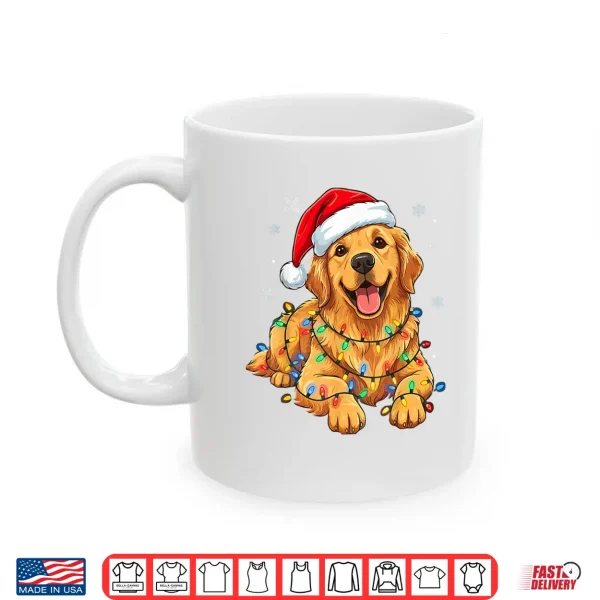 Mug Christmas Dog Golden Retriever Lights Xmas Shirt