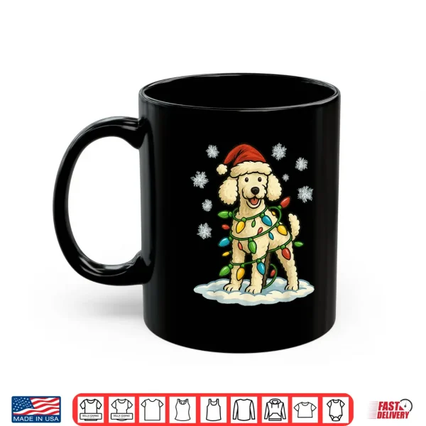Mug Christmas Lights Wrapped On Cute White Poodle Fun Dog Lover Shirt