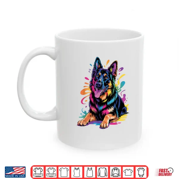 Mug Colorful Black German Shepherd Portrait Pop Art Dog Mom Dad Shirt
