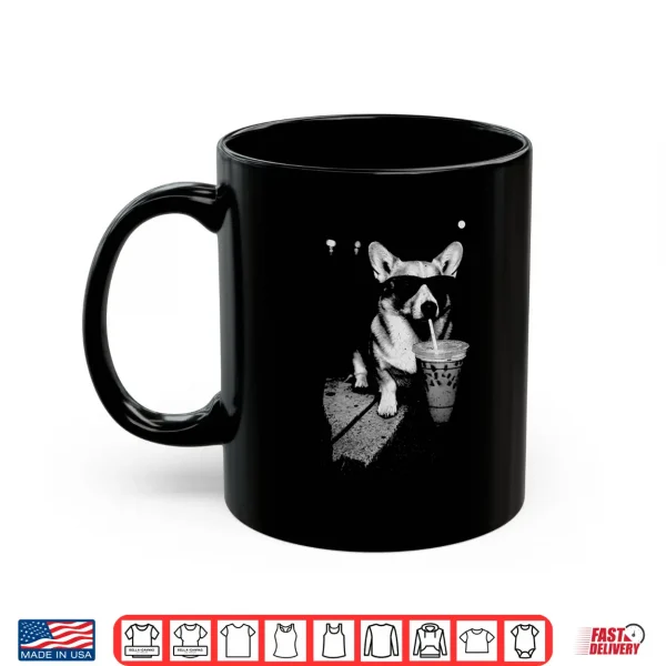 Mug Corgi Drinking Iced Coffee Funny Corgi Dog Coffee Vintage Shirt