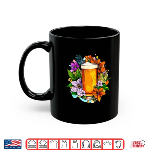 Mug Craft Beer With Colorful Flowers Around Shirt