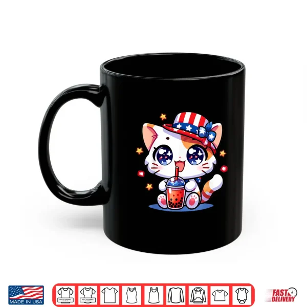 Mug Cute 4th of July Cat Shirt Girls Kids Kawaii Anime Boba Tea Shirt