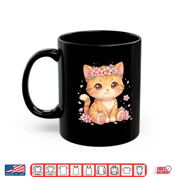 Mug Cute Anime Cat with Cherry Blossoms Flower Kids Girls Boys Shirt