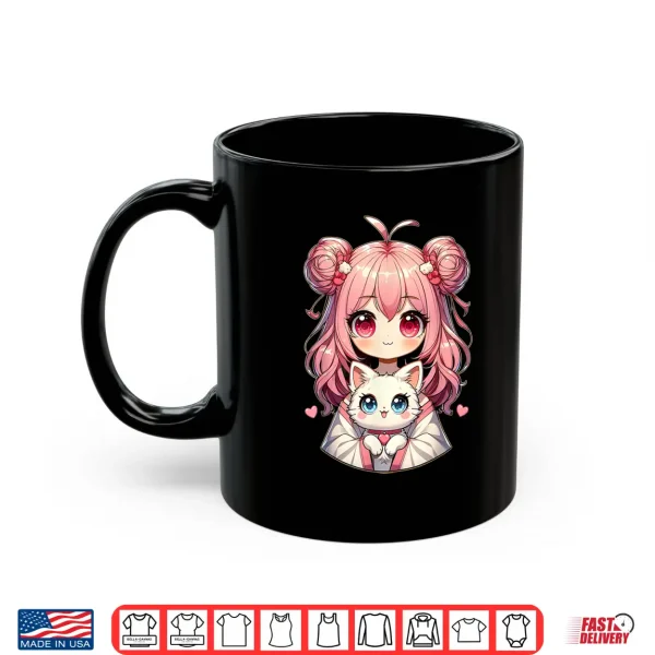Mug Cute Anime Cats Lover Kawaii Manga Otaku Anime Girl Pink Shirt