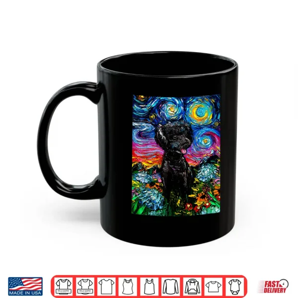 Mug Cute Black Poodle and Flowers Starry Night Dog Art by Aja Shirt