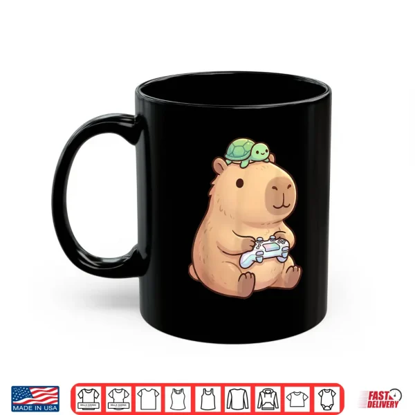 Mug Cute Capybara Anime Gamer Turtle Funny Graphic Kawaii Shirt