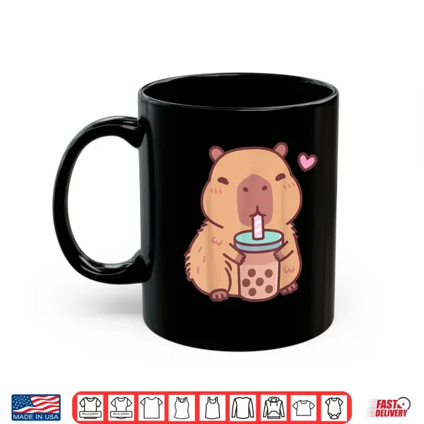 Mug Cute Capybara Kawaii Anime Drinking Bubble Tea Lover Girls Shirt