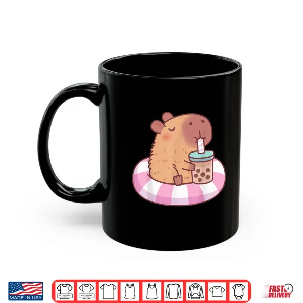 Mug Cute Capybara On Pool Float Drinking Bubble Tea Lover Girls Shirt