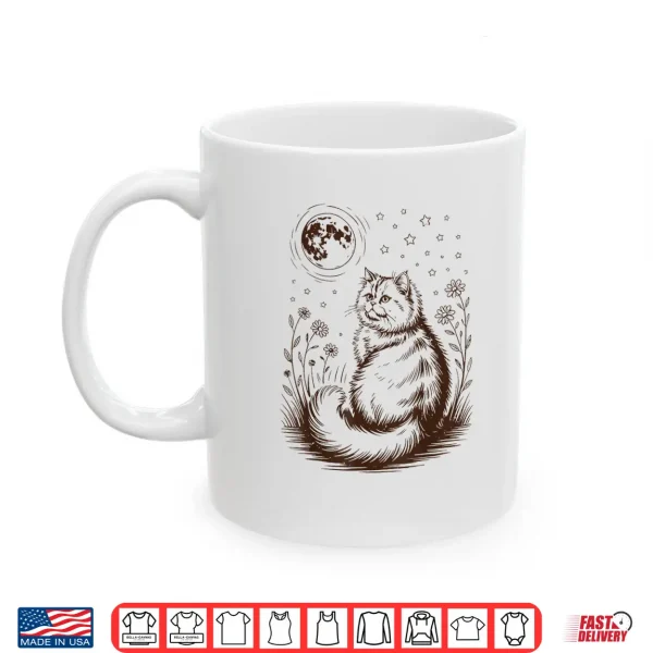 Mug Cute Floral Persian Cat Moon Halloween Costume Girl Women Shirt