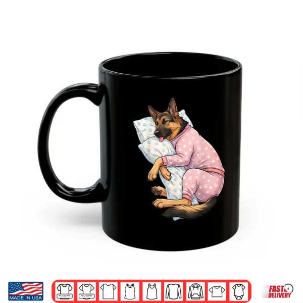 Mug Cute German Shepherd Dog Sleeping In Pajamas Bedtime Art Shirt