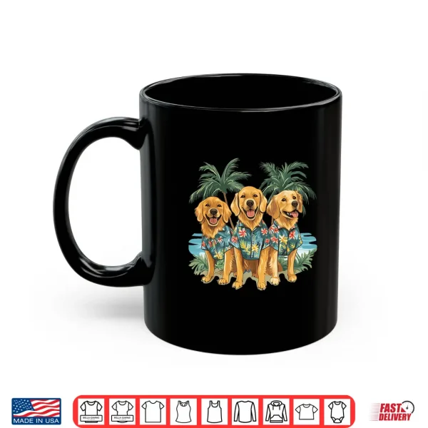 Mug Cute Golden Retriever Dogs Hawaiian Tops Palm Trees Ocean Shirt
