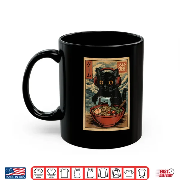Mug Cute Kawaii Gamer Cat Funny Ramen Retro Japanese Cat Gaming Shirt
