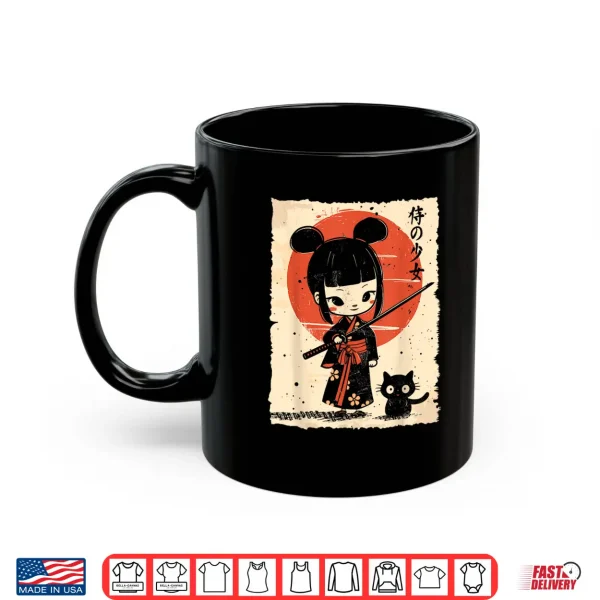 Cute Kawaii Samurai Girl With Katana & Cat Japanese Anime Shirt 3 Mug Cute Kawaii Samurai Girl with Katana Cat Japanese Anime Shirt