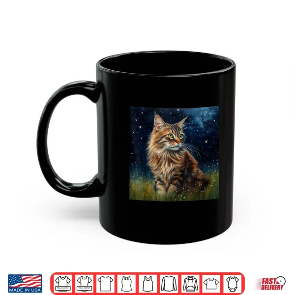 Mug Cute Maine Coon Cat In A Starry Sky Night Painting Shirt